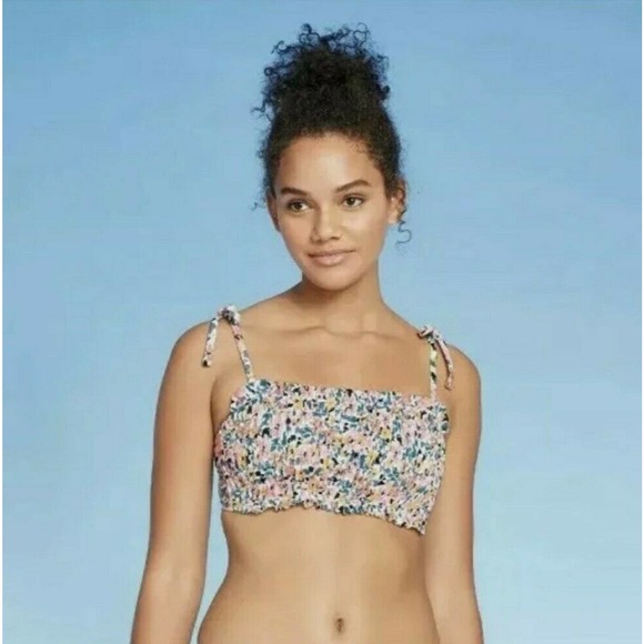 Xhilaration Smocked Bandeau Bikini Top Jrs 1 Wmns 00 Strappy Floral Swimwear - Picture 9 of 10